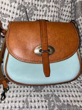 Dooney & Bourke Saddle Crossbody Bag in Light Blue & Brown (Verona Cristina)
